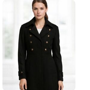 ESPRIT | Black Wool Blend Military-Inspired Pea Coat